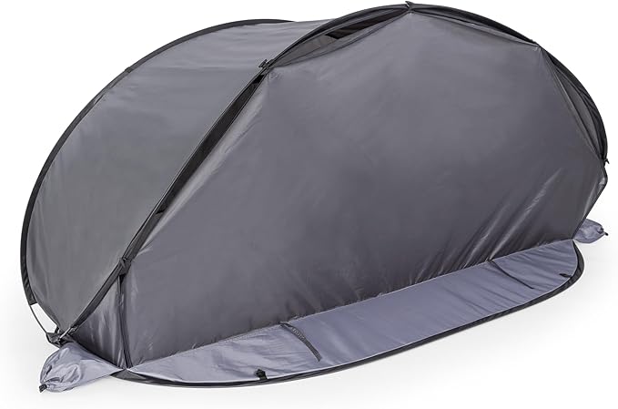 PICNIC TIME Manta Portable Beach Tent, Fully-Assembled Pop Up Tent, Beach Shade and Sun Shelter, Instant Outdoor Shade with Carrying Bag for Outdoors and UPF50+ UV Protection (Gray with Black Accents)