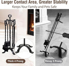 AMAGABELI GARDEN & HOME 5 Pieces Fireplace Tools Set Indoor Wrought Iron Fire Place Pit Large Poker Wood Stove Log Firewood Tongs Holder with Handles Modern Black Outdoor Accessories Kit