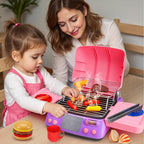 Kids BBQ Grill Playset with Coooking Apron Hat Toddler Girl Pink Kitchen Toy Ages 3-5 4-8 Pretend Smoke Sound Light Outdoor Barbecue Accessories Toy for 3 4 5 Year Old Girl Birthday Gift
