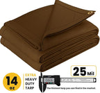 PROTARP Heavy Duty 14 OZ Water Resistant Canvas Tarp, UV Resistant Tarpaulin Cover with Rustproof Brass Grommets, Multipurpose for Canopy, Roof, Camping, Woodpile (Brown 20'X20')