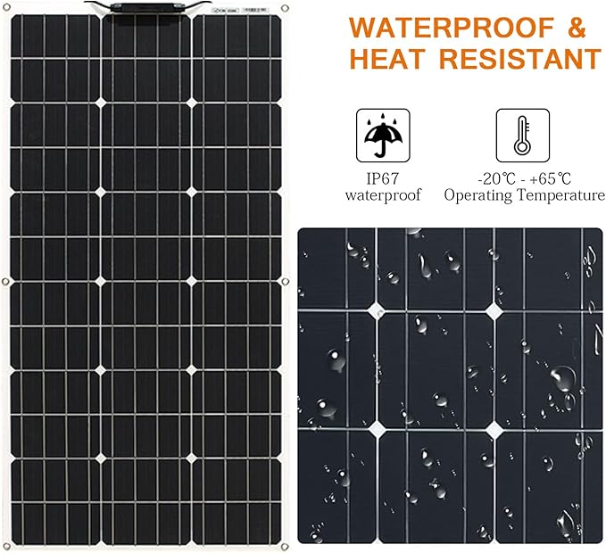 800W Flexible Solar Panels 8pcs 100 Watt 12 Volt Monocrystalline Semi-Flexible Bendable Mono Off-Grid Charger for Marine RV Cabin Van Car Roof