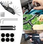 Bike Repair Kit, Bicycle Repair Bag With Tire Pump, Bike Tool Kit for Camping Travel, 16-in-1 Bike Multitool, Bicycle Tire Repair Kit, 4mm and 5mm Allen Wrenches, Used for Mountain Bike and Road Bike