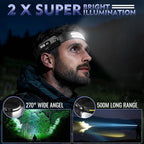 LED Headlamp Rechargeable with Red Light 2 Pack, 230° Wide Beam Head Lights for Forehead, 7Mode Head Lamp, LCD Digital Display, Waterproof Hard Hat Light for Camping Hiking Fishing
