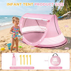 Baby Beach Tent, Pop Up Beach Tent Sun Shade for Beach, UPF 50+ UV Protection Sun Shelters for Infants with Carry Bag for Outdoor Travel, Camping(Pink)