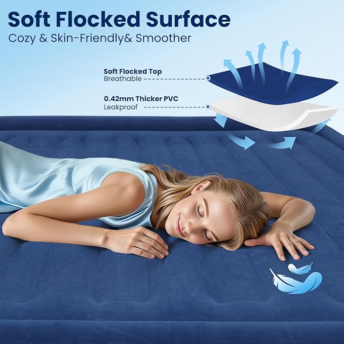 Twin XL Air Mattress with Built in Pump, Upgraded 80" Length, 18" Raised Twin Blow Up Mattress, Multi-Layer Leakproof & Support 500 lbs, 2-Min Fast Inflation Air Bed for Home Camping Guests