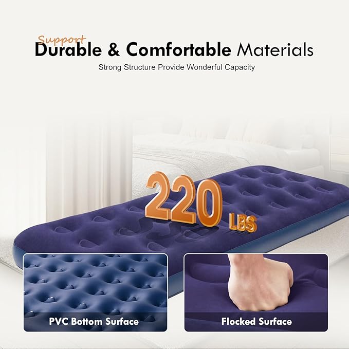 Single Size Air Mattress Inflatable Bed, Blow Up Mattress Camping Sleeping Pad