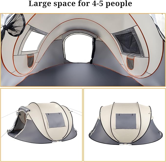 4 Person Easy Pop Up Tent for Camping,Waterproof Automatic Setup 2 Doors-Instant Family Tents with Vestibule & Porch, Large Size Family Tent Automatic Setup for Camping Hiking & Traveling