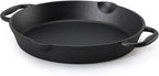 Navaris Cast Iron Skillet - 12"(30cm) Pre-Seasoned Frying Pan with Double Handles, Pour Spouts, for Oven, Stovetop, Grill & Campfire, Non-Toxic, Heavy-Duty, Even-Heating Cookware