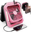 26800mAh Portable Fan Rechargeable with 18W Detachable Solar Panel, Quiet Battery Powered Camping Fan Cordless with LED Lantern,3 Speed,Timer,USB-C,for Bedroom Tent Home Office Desk Hurricane(Pink)
