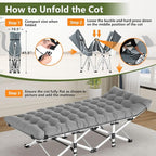 Slendor Camping Cot, Folding Camping Cots for Adults, Portable Sleeping Cot with Carry Bag, 1200D Double Layer Oxford, Camp Cot Bed for Guest Travel, RV, Support 500lbs, Charcoal Grey