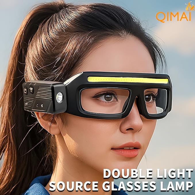 LED Glasses Rechargeable Headlight with Motion Sensor and Touch Control, 5 Modes USB C Lighted Glasses for Running Camping, Fishing, Cycling, Hiking, Hands-Free Lighting (Yellow)