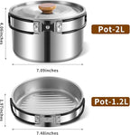 11Pcs Camping Cookware Set，Portable Camping Essentials with Accessories，Stainless Steel Lightweight Nonstick Pots、Pans、Bowls and Utensils for Backpacking RV Tailgating Cooking and Outdoor Cooking