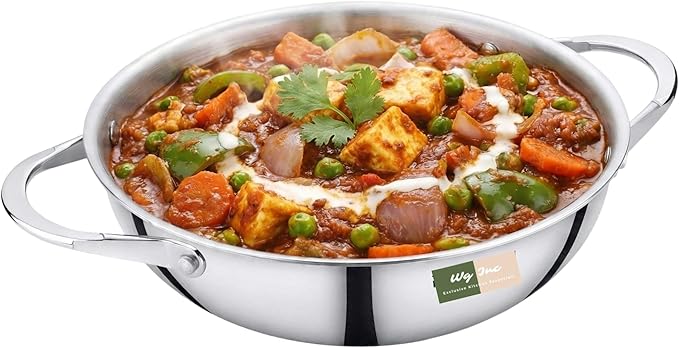 Stainless Steel Wok, Tri-Ply Pan for Stir-Frying, 8.60 Inch Small Kadhai without Lid, All Clad Kadai Cookware For Stews, Sauces, Soups, Saute, Induction Friendly Wok (1.7 Qt / 1.6 Litres)