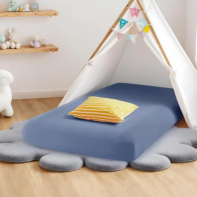 Kids Air Mattress Fitted Sheet Only Compatible with Intex Cozy Kidz, Dusty Blue Toddler Inflatable Mattress Sheets for Travel Camping Airbed & Sleepover Party