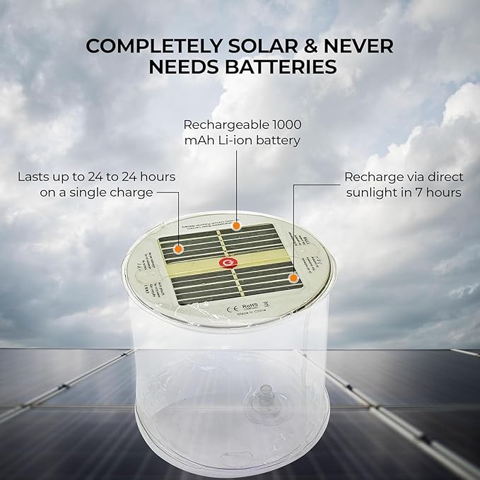 ByteX Solar Rechargeable Inflatable LED Lanterns 90 Lumens, Waterproof, USB Charging, Ideal for Camping, Backpacking, Emergencies, Lightweight, Portable, Durable Lanterns for Outdoor Adventures (2)