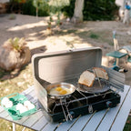 Folding Camping Toaster for Gas Stove Top – Stainless Steel 4-Slice Camp Stove Toaster Rack Holder – Portable Outdoor Bread Toaster for Camping, RV, Hiking & Picnic (Includes Tongs)