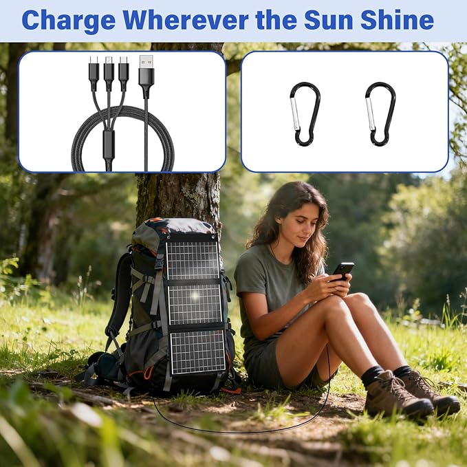 【Dongindar】 30W Foldable Solar Panel Charger,25% High Efficiency N Type Cell, Dual USB-A QC3.0 Fast Charging,Portable IP67 Waterproof Lightweight Solar Charger for Outdoor Camping Travel Emergency