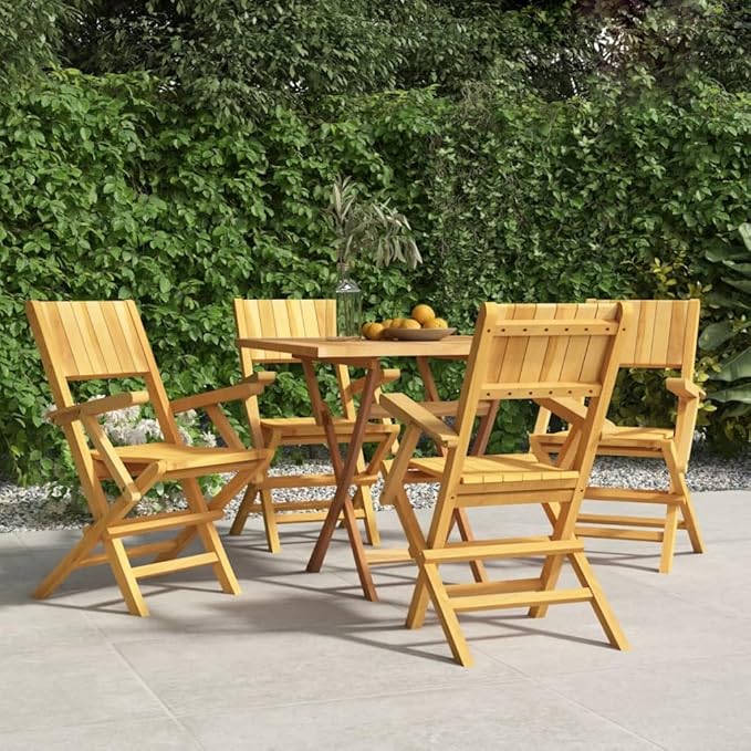 4-Piece Solid Teak Wood Folding Patio Chairs Set 21.7"x24"x35.4" Outdoor Furniture for Poolside Backyard Beach Camping Foldable Lounge Seating
