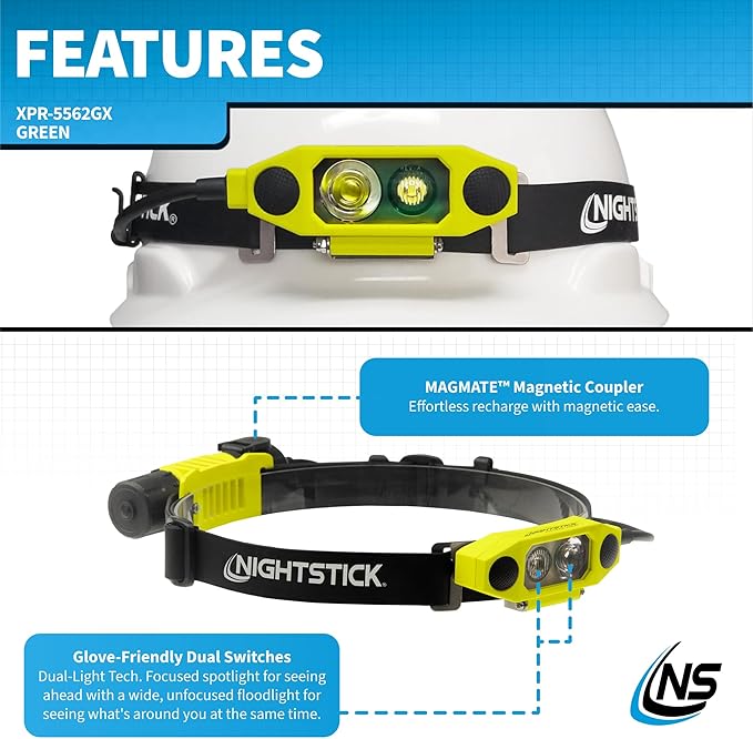 Nightstick XPR-5562GX DICATA Intrinsically Safe USB Low-Profile Dual-Light Headlamp