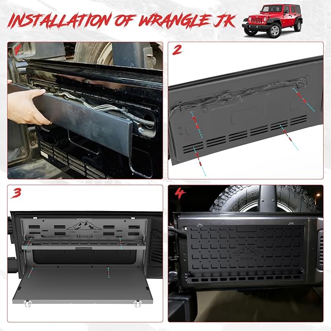 MusixiA Foldable Tailgate Table for Jeep Wrangler JL & JLU Wrangler JK & JKU(2007-2025) - Double-Layer Storage Cargo Shelf with Molle Panel, Aluminum Alloy