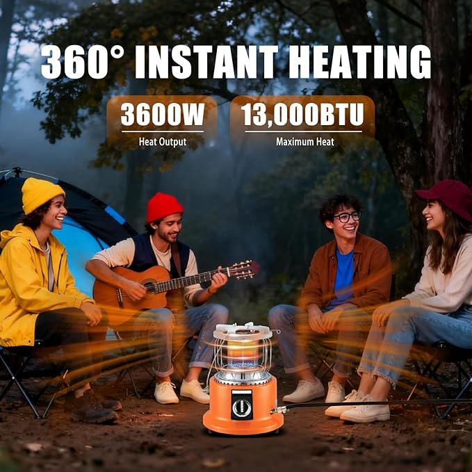 2-in-1 Propane Heater and Stove, Portable Heater with 6FT Regulating Valve, Dual Function Indoor Safe for Ice Fishing, Tent Camping, Tailgating, Emergency, Basement Heating
