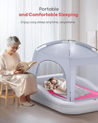 QPAU Inflatable Toddler Travel Bed with Tent, Portable Kids Air Mattress with Safety Sides, Ideal for Home, Grandma's, Camping, Traveling -Includes Fast Electric Pump