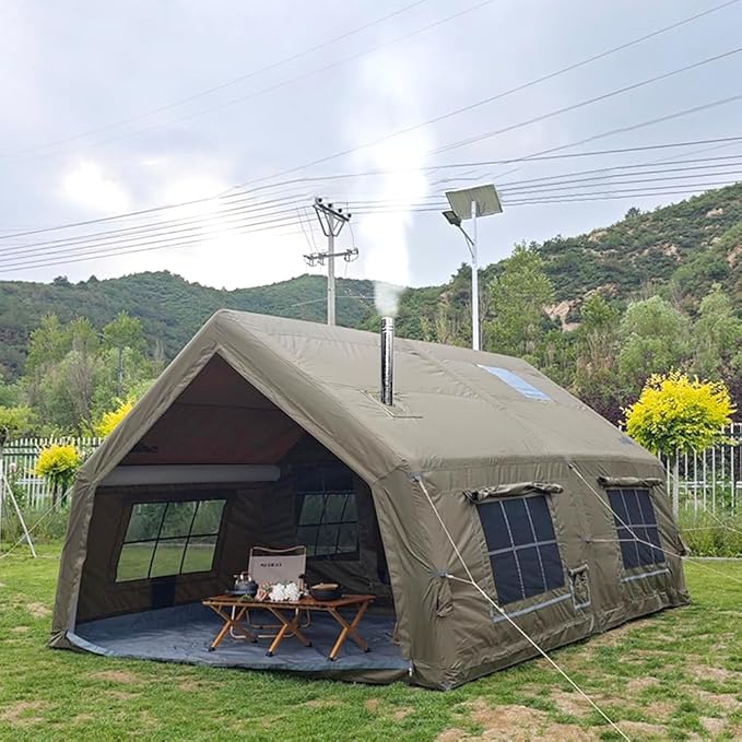 4 Season Inflatable Camping Tent with Separate Living and Sleeping Area,3000mm Waterproof Pop-Up Tent with Pump and Stove Jack Hole,4-6 Person Glamping Tent