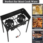 Bonnlo 2-Burner Outdoor Portable Propane Burner Stove 150,000-BTU Gas Cooker with Windscreen & Carrying Bag, Heavy Duty Iron Cast Patio Burner with Detachable Stand Legs for Camp Cooking