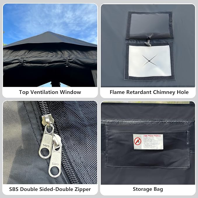 Inflatable Large Tent, Blow Up Tent with Hand Pump Waterproof 4 Season Air Tents Luxury Black Oxford Cabin Glamping House Easy Setup Outdoor Family Hot Tents for Camping 4-8 Person