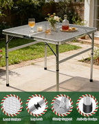 Square Folding Card Table with Adjustable Height (12" & 26"), Silver Portable Metal Mesh Table for Camping, BBQ, Picnic, Game, Patio & Indoor Use, Fits 2–4 People, Lightweight 7.6 lb, Supports 66 lb