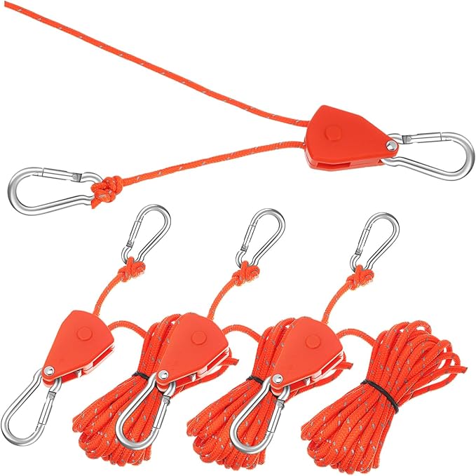 Healifty 4pcs Reflective Nylon Tent Guy Lines Adjustable Ratchet Rope for Camping High Load Capacity Non Slip Grip Utility Rope for Outdoor Activities