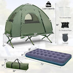 Goplus Camping Tent Cot, 5-in-1 Folding Camping Bed with Awning, Air Mattress, Sleeping Bag, Bedspread, Off Ground Elevated 1-2 Person Cot Tent with Carrying Bag, Air Pump for Camping Picnic Outdoor