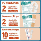 AZEN 14 Pack Emergency Wound Closure Strips, Butterfly Bandages, Emergency Laceration Closure Kit, Repair Wounds Without Stitches, Quick Clot Zip Stitch Wound Closures Device