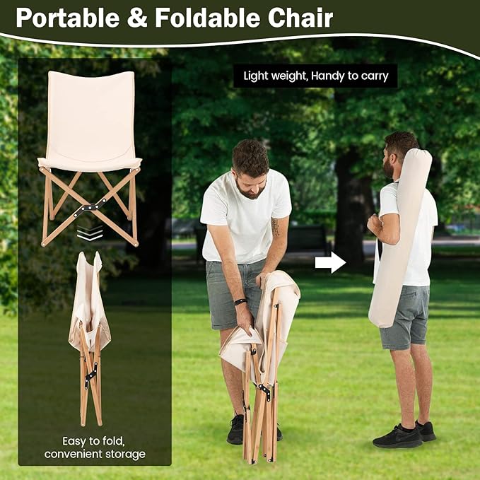 Giantex Camping Chairs 2 Pack, Folding Beach Chairs for 330lbs, Outdoor Butterfly Chair, Portable Lawn Chairs for Picnic Fishing Hiking Mountaineering, Lightweight Bamboo Frame No Assembly (Beige)