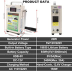 Portable Power Supply, 20W Power Generation Efficiency and Generation Storage, for Outdoor Travel Camping Mobile Phone Computer Charging,220V