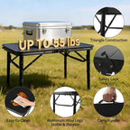 2FT Small Camping Portable Table, Black Aluminum Frame, Adjustable Height up to 21", Lightweight Carry Handle, Portable for Travel, Camping Outdoor Use