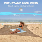 WEKAPO Beach Tent Sun Shelter - Easy Setup Beach Canopy with 4 Sturdy Poles, Large Sandbags and Shovel, 6'7'' Tall, Windproof Sun Shade for Backyard and Camping, UPF 50+ Protection