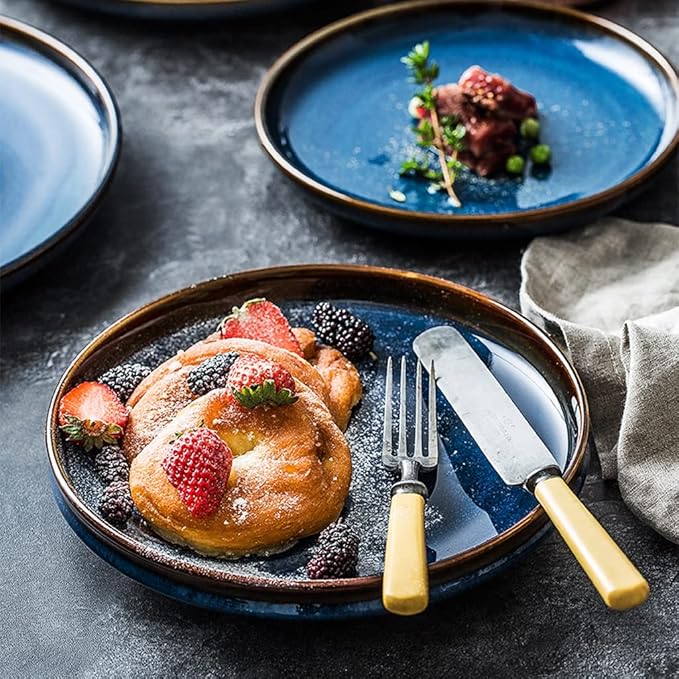 Camping Plates Serving Plate Tray Ceramic Plate Creative Tableware Plate Restaurant Steak Plate Flat Plate Decorative Plate(24cm)