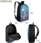3PCS Cute Shark Fish Sea Print Blue School Bag, 17 Inch Laptop Bookbag Daypack Knapsack Rucksack Lunch Bags Pen Case for College Student