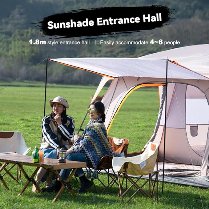 Luxury Tent Room for Camping 4-12 Person Waterproof Large Family Tent with 2 Bedroom and 1 Living Room Design