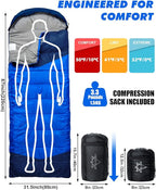 Single Sleeping Bag for Adults Kids 3-Season, Lightweight Waterproof Ripstop, Dual Zipper Bottom Vent, Compression Sack, Portable Camping Hiking Backpacking Gear