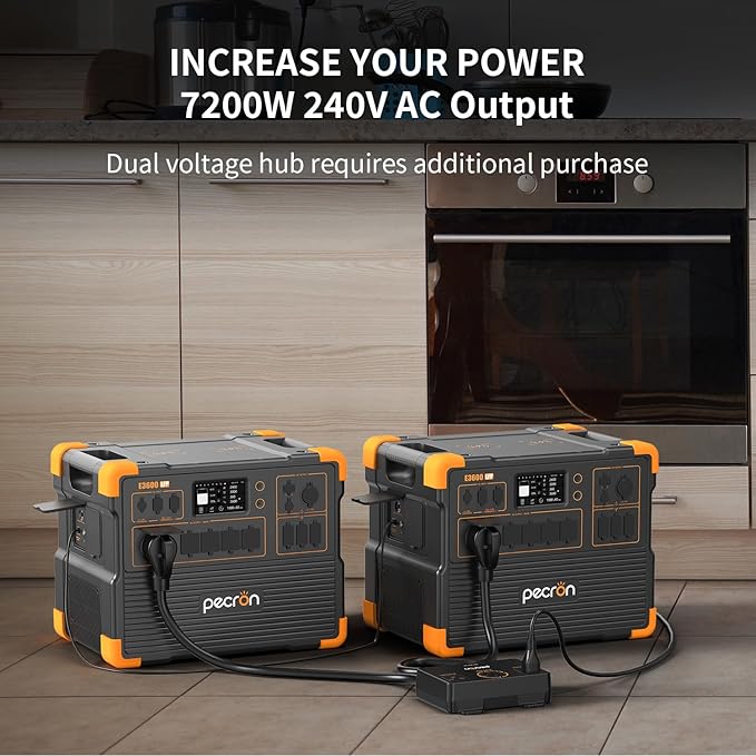 PECRON Portable Power Station E3600LFP with Two 3840Wh Extra Batteries Expandable to 10.75kWh, 5x3600W AC Outlets Power Station, LiFePO4 Battery Backup Solar Generator for RV, Camping, Emergency