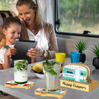 4Pcs RV Camper Coasters Set, Camper Decor, Bamboo Coasters Set Suitable for Kinds of Cups, Modern Style Coasters for Coffee Table, Camping Gifts for Camper Lovers Women Men