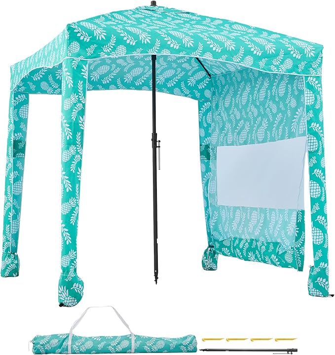 VEVOR Beach Cabana, 6 x 6 ft Beach Canopy with Side Wall, UPF 50+ Protection Easy Setup Cabana Tent with Sand Pockets, Large Portable Shade Sun Shelter, Outdoor Umbrella for Whole Family & Friends