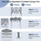 Tangkula 6.6x6.6 Ft Pop Up Canopy, 1 Person Instant Setup Canopy Tent with Center Lock, UPF 50+ Sun Protection, 8 Stakes, 4 Ropes, Portable Outdoor Canopy with Carrying Bag