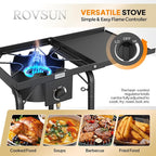 ROVSUN Single Burner Gas Stove with Side Shelf, 100,000BTU Portable Propane Stove with Removable Leg & Regulator for Camping Home Backyard Outdoor Cooking Brewing Canning Turkey Frying