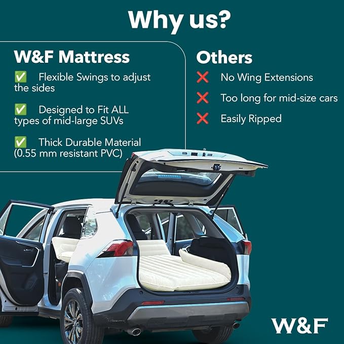 WEY&FLY Extra Tough SUV Mattress - Enhanced Air Mattress, Ultra-Thick & Comfortable, Suitable for Camping, Sleeping & Travel, Includes Pump