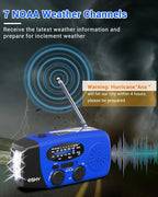Esky Emergency Hand Crank Radio with 3 LED Flashlight, AM/FM/NOAA Portable Weather Radio with 2000mAh Rechargeable Battery, Solar Powered USB Charged Radio for Indoor Outdoor Camping, Blue