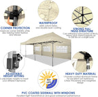 COBIZI 10x30 Heavy Duty Pop up Canopy with 8 sidewalls Party Tent for Parties Weddings Events UPF 50+ Waterproof Commercial Gazebo with Roller Bag, Khaki(Frame Thickened)