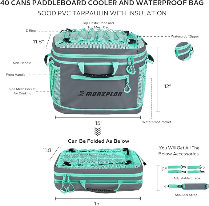Waterproof PVC Material Paddleboard Cooler Deck Bag,40 cans Sup Deck Cooler Bag,Cooler Bag for Paddleboard,Lunch Box Cooler Insulated Bag,Camping Cooler Bag,Kayak Cooler Bag